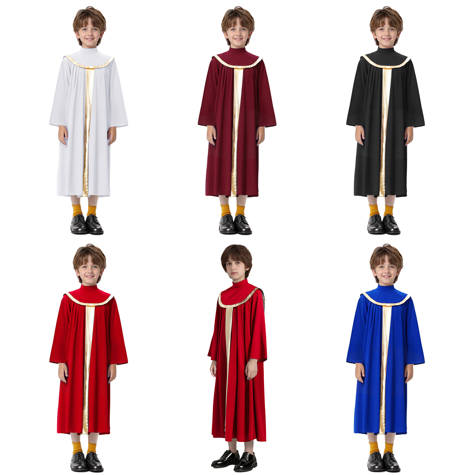 Robe métallique à manches longues pour enfants, tenue de coro, louange, danse, pasteur, pour événements d'église, Halloween, pasteur, prêtre, fête Cosplay
