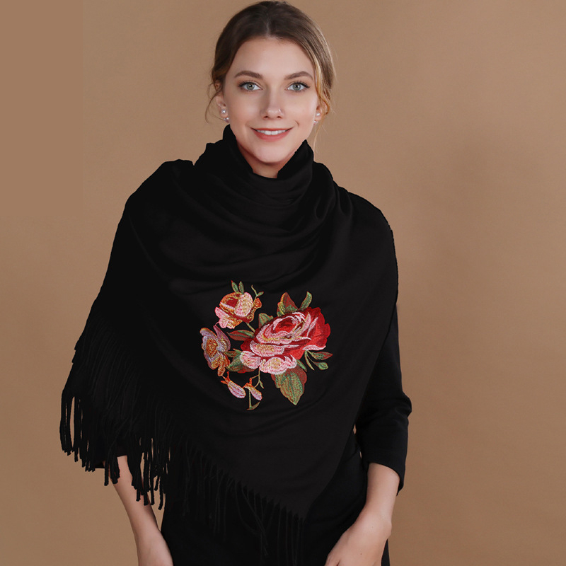 Hiver nouveau chaud cachemire écharpe femmes broder pivoine Pashmina couverture épais châle foulard mode Bufanda Echarpe Poncho
