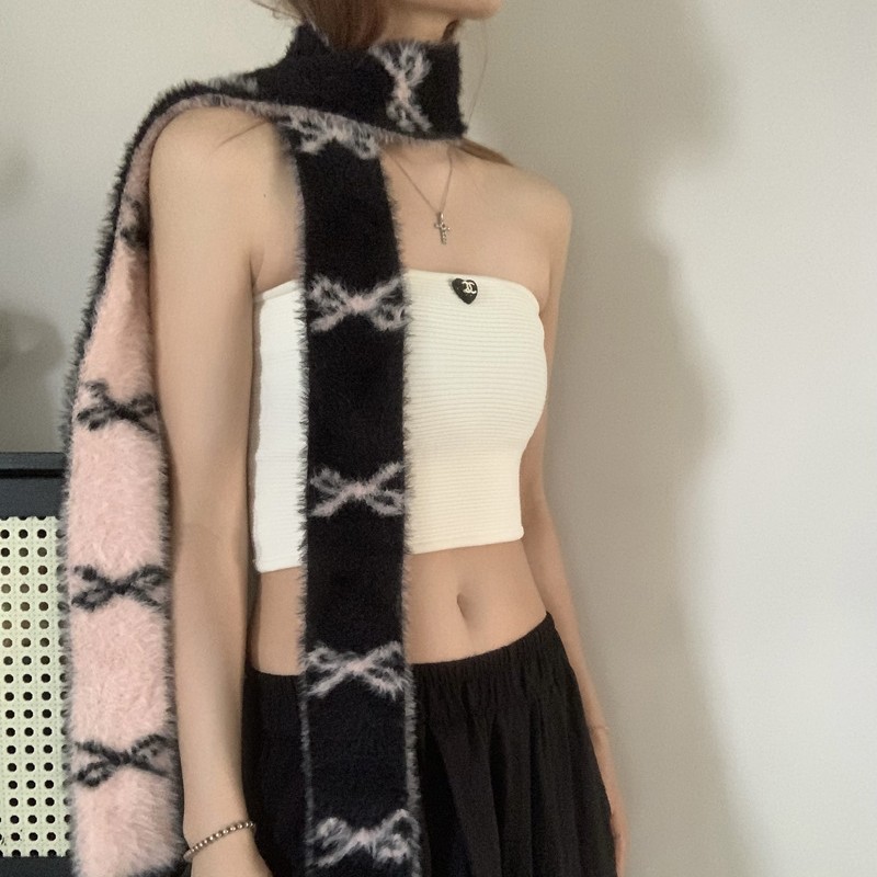 Écharpe à nœud pour femme, Vintage, tricotée, étroite et plus longue, deux couleurs, silencieux, chauffe-cou, accessoires pour filles, quatre saisons, hiver