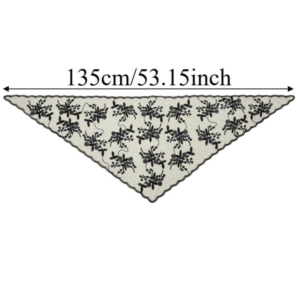 Écharpe légère et élégante brodée de fleurs, style français vintage, en crochet, voile de tête transparent, petite taille, en dentelle, triangle, pour l'été
