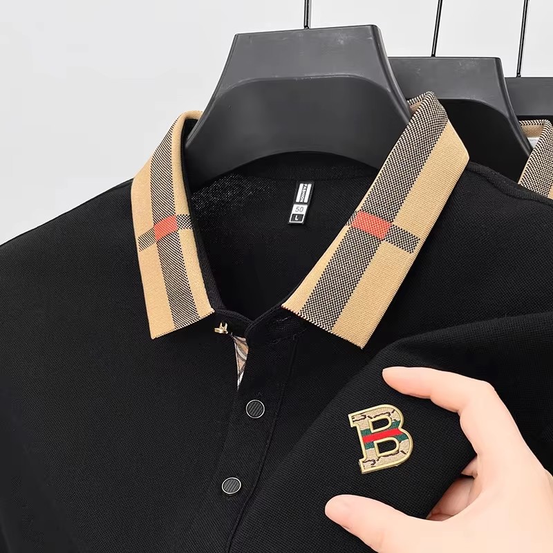 Polo à manches courtes avec logo de marque de luxe pour hommes, nouveau t-shirt d'été haut de gamme en coton et soie respirant, vêtements décontractés à la mode