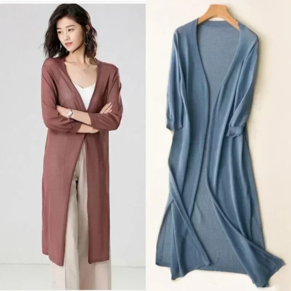 Cardigan long décontracté pour femmes, style coréen, protection solaire, doux, confortable, uni, taille unique, ample et léger
