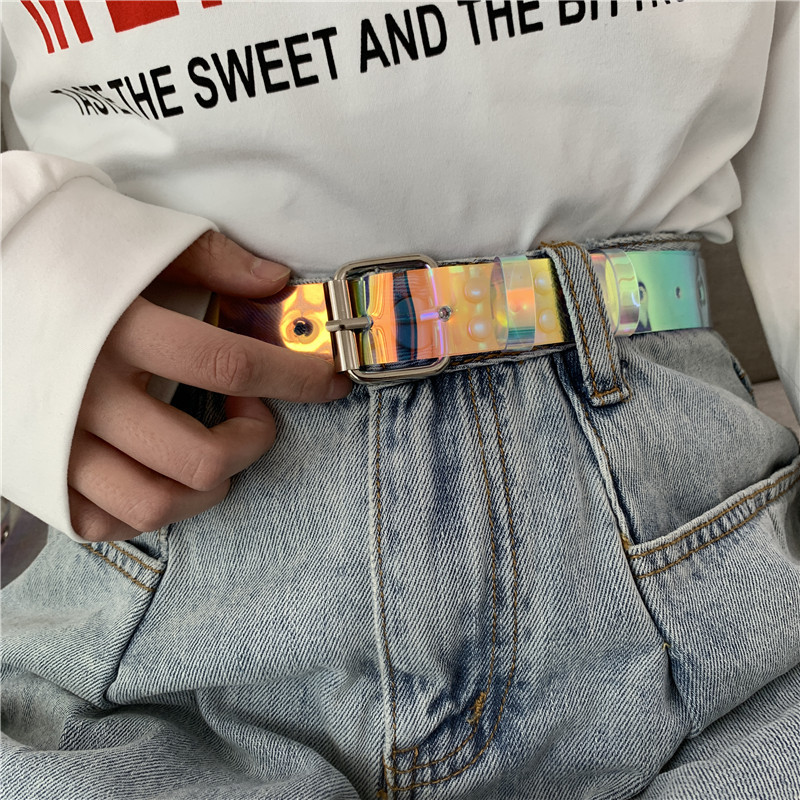 Ceinture colorée transparente en PVC pour femmes, ceinture d'étudiant Simple et polyvalente à la mode