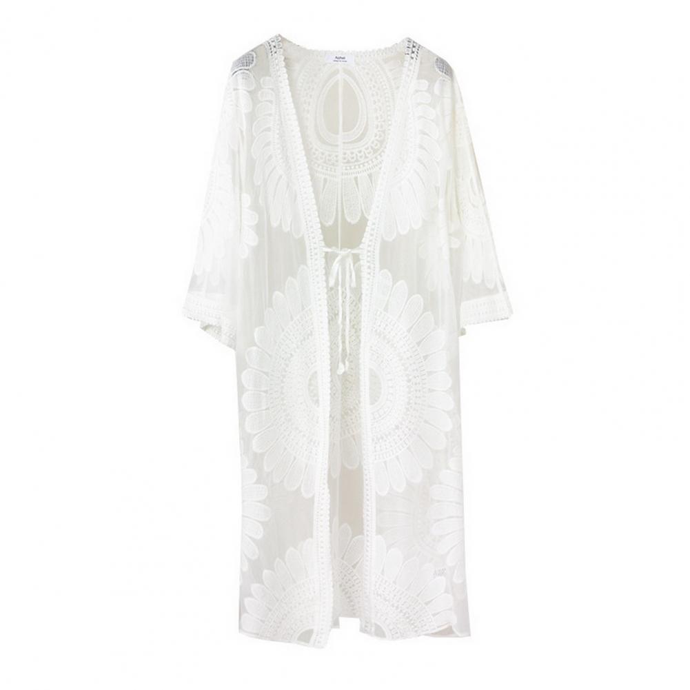 Fleur dentelle couvertures maillots de bain blanc Cardigan plage couvertures pour maillots de bain femmes sorties de bain tenues solide tricoté porter couverture