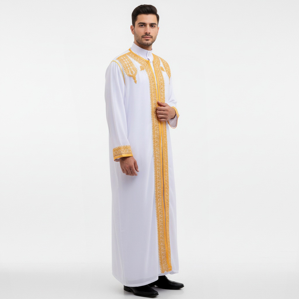 Robe traditionnelle arabe pour hommes, Robe brodée Thobe, ethnique du moyen-orient, Jubba Thobes Eid Djellaba, Kimono Abaya Thoub Dishdasha