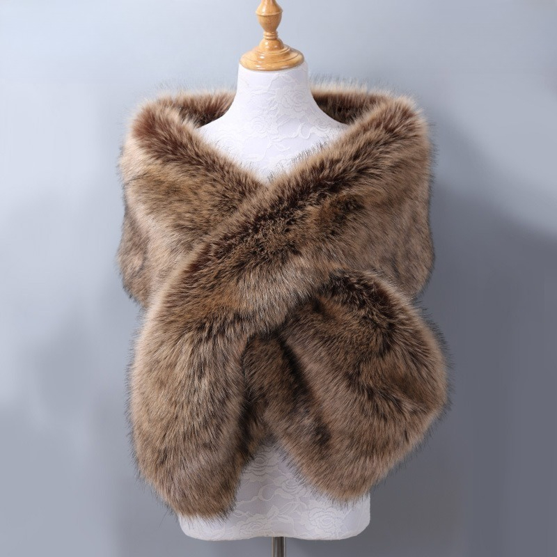 Automne et hiver femmes imitation fourrure cheveux de renard grand châle mode robe de soirée cape épaisse faux cou écharpe châle double usage