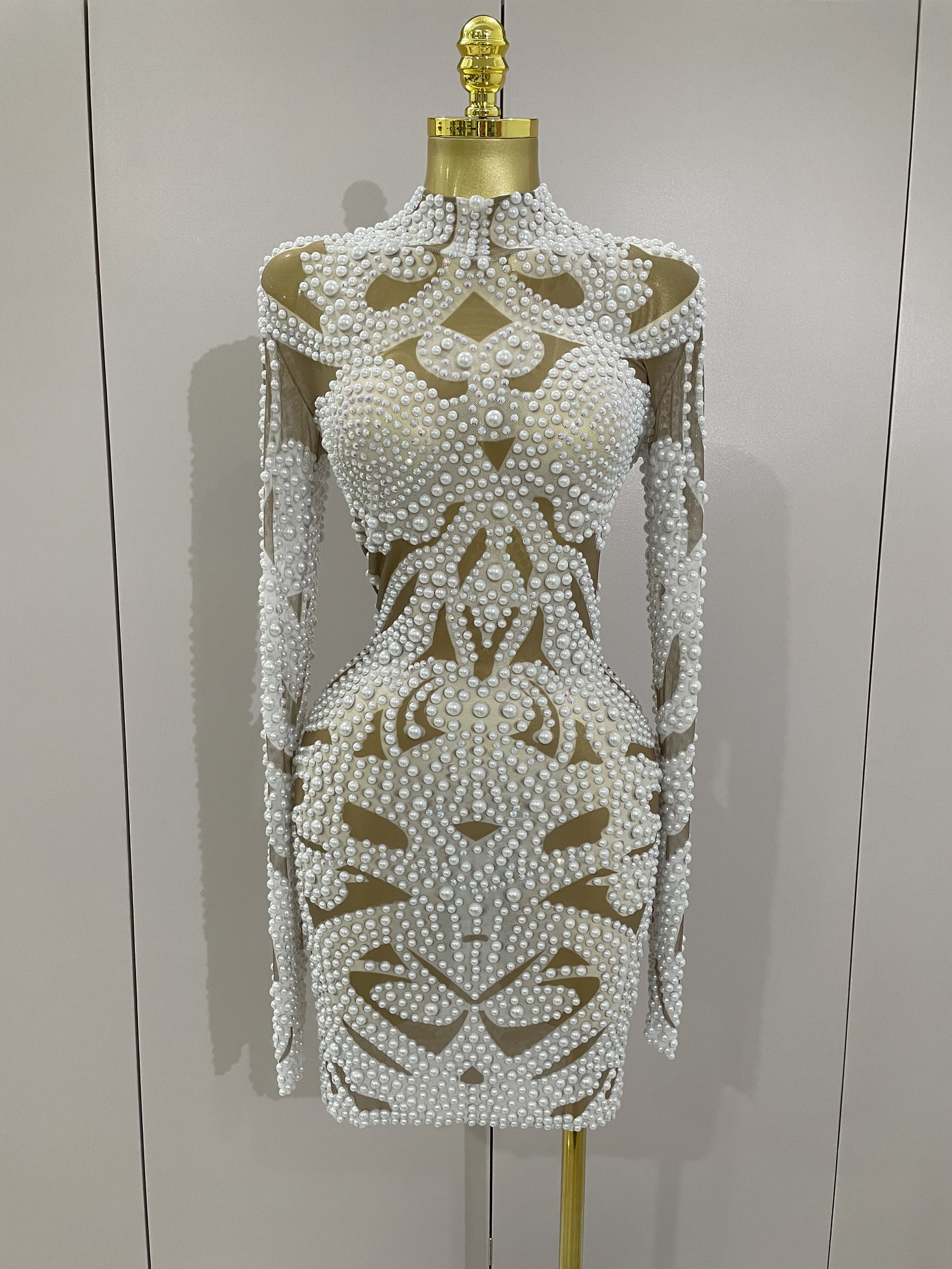 Nouvelle Robe de Soirée Élégante Haut de Gamme 2025 avec Strass AB et Perles, Robe Longue en Maille à Manches Longues pour Femme, Idéale pour Cocktail, Fête ou Mariage