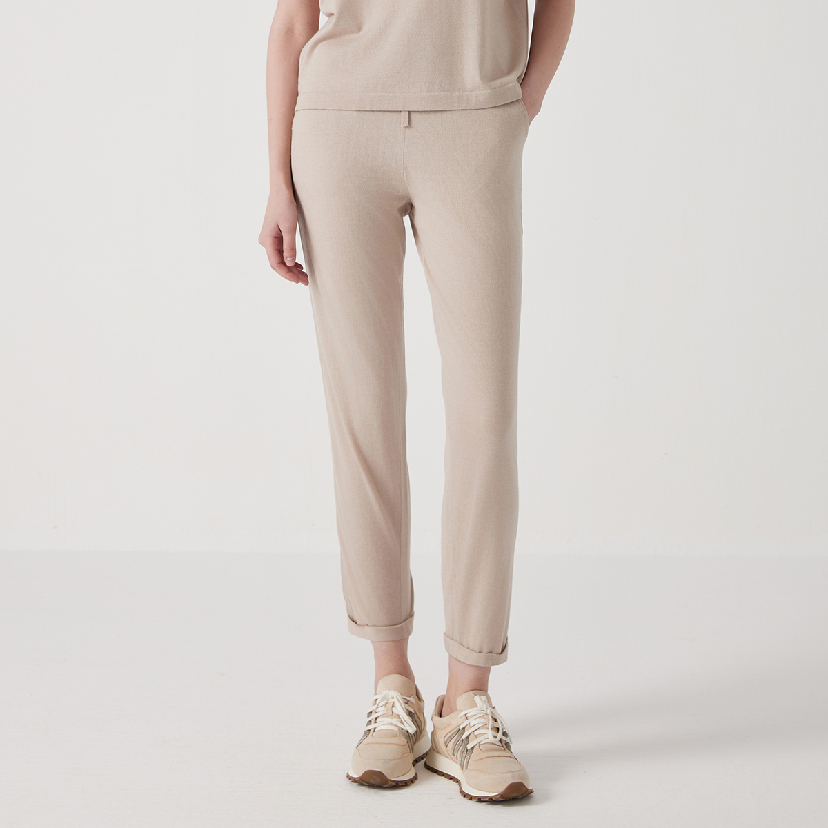 BC1101 Pantalon de luxe en laine mérinos mélangée de soie pour femme Pantalon long de haute qualité 30% soie 70% laine