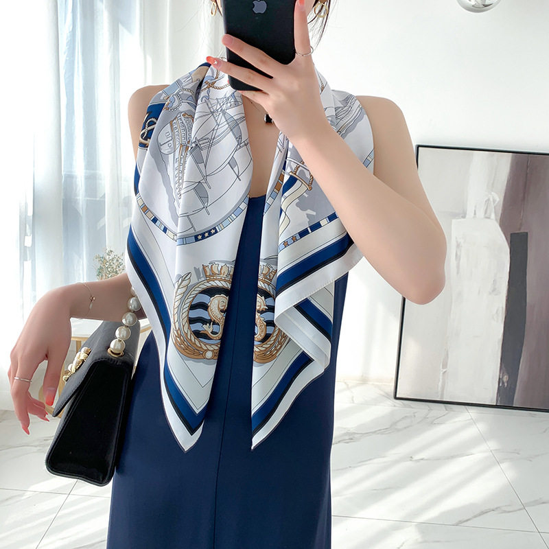 Nouvelle écharpe de luxe en soie sergée fine de 90 cm pour l'été, grand châle carré, foulard pour femme, imprimé Népal, voile pour femme