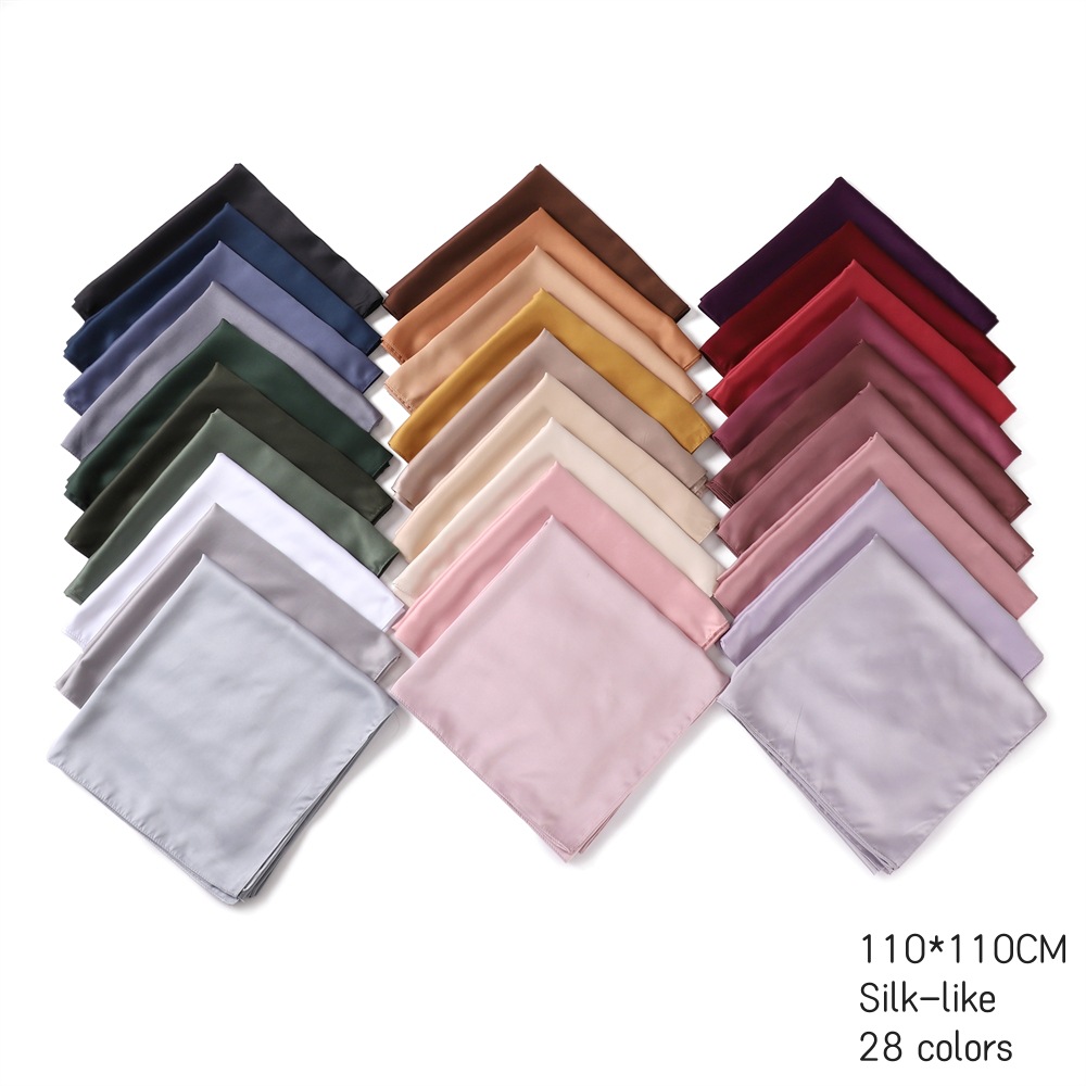 110*110 cm Medine Satin soie carré écharpe pour femmes solide musulman soie Hijab carré foulard enveloppement islamique Turban bandeau Bandana