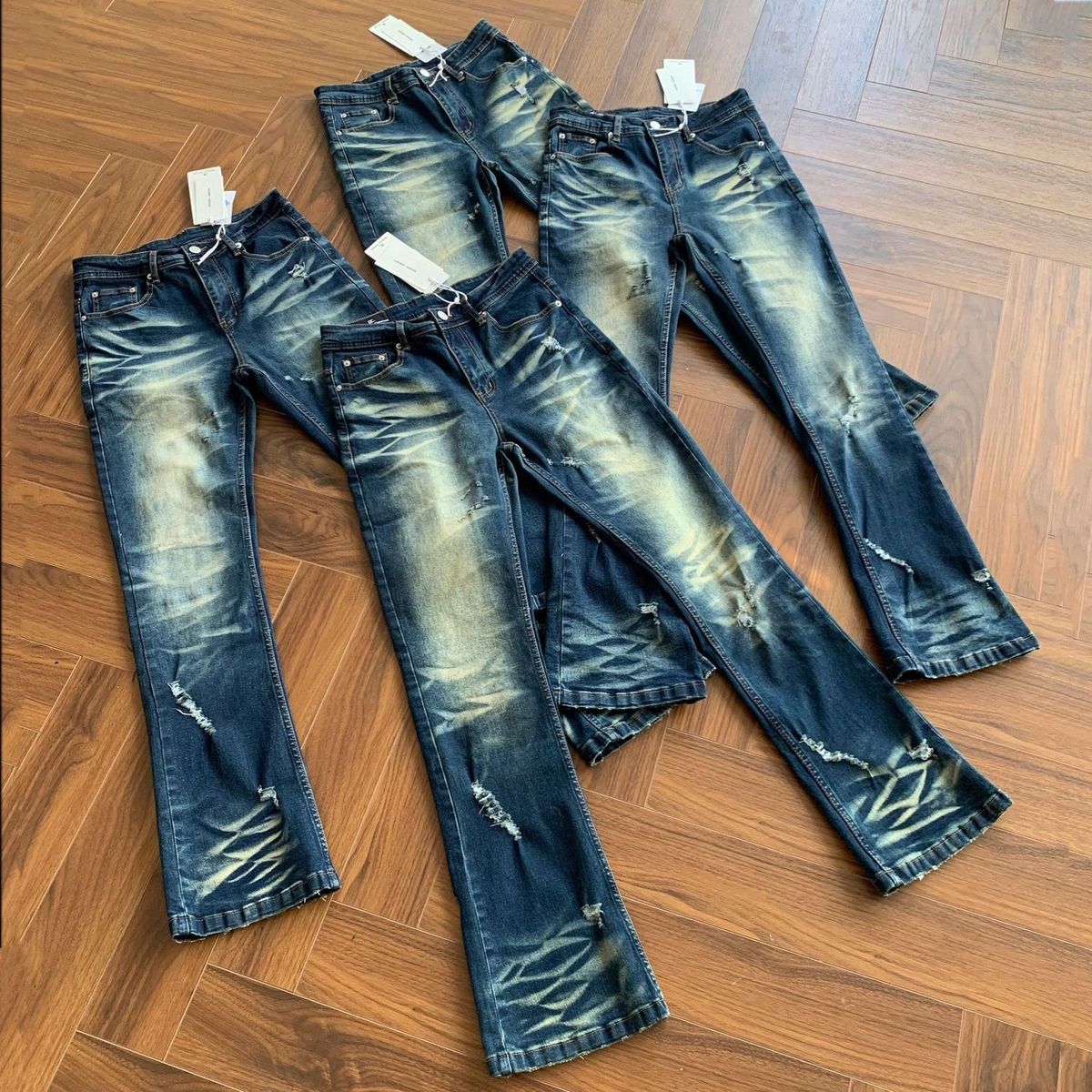 Jeans de luxe pour homme Original 2026, délavé à l'eau forte, bleu foncé, effet barbe de chat, coupe légèrement slim, pantalon long vintage pour homme