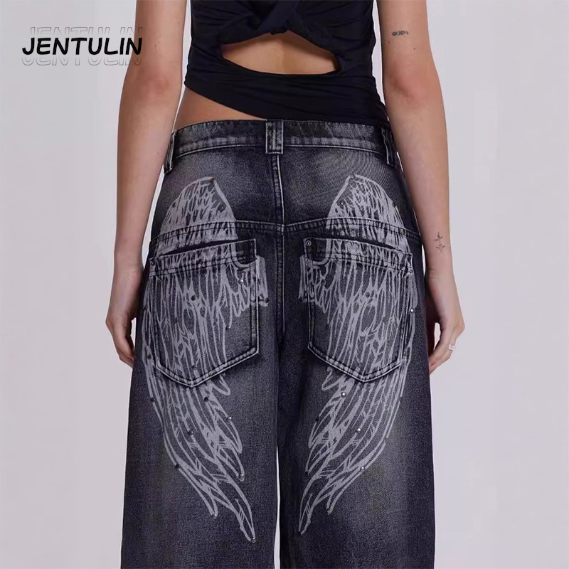 Jean gothique américain unisexe, pantalon large rétro Y2K, mode Hip-Hop, Streetwear, Harajuku, noir, décontracté