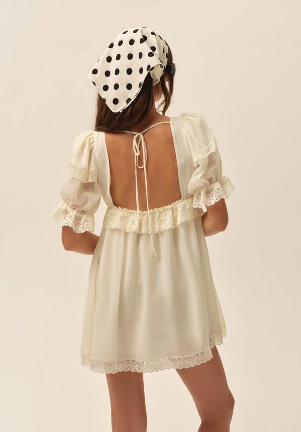 Robe d'été pour femmes, manches bouffantes, coupe trapèze, élégante, mini-robe de soirée, avec dentelle, dos nu, style plage et streetwear