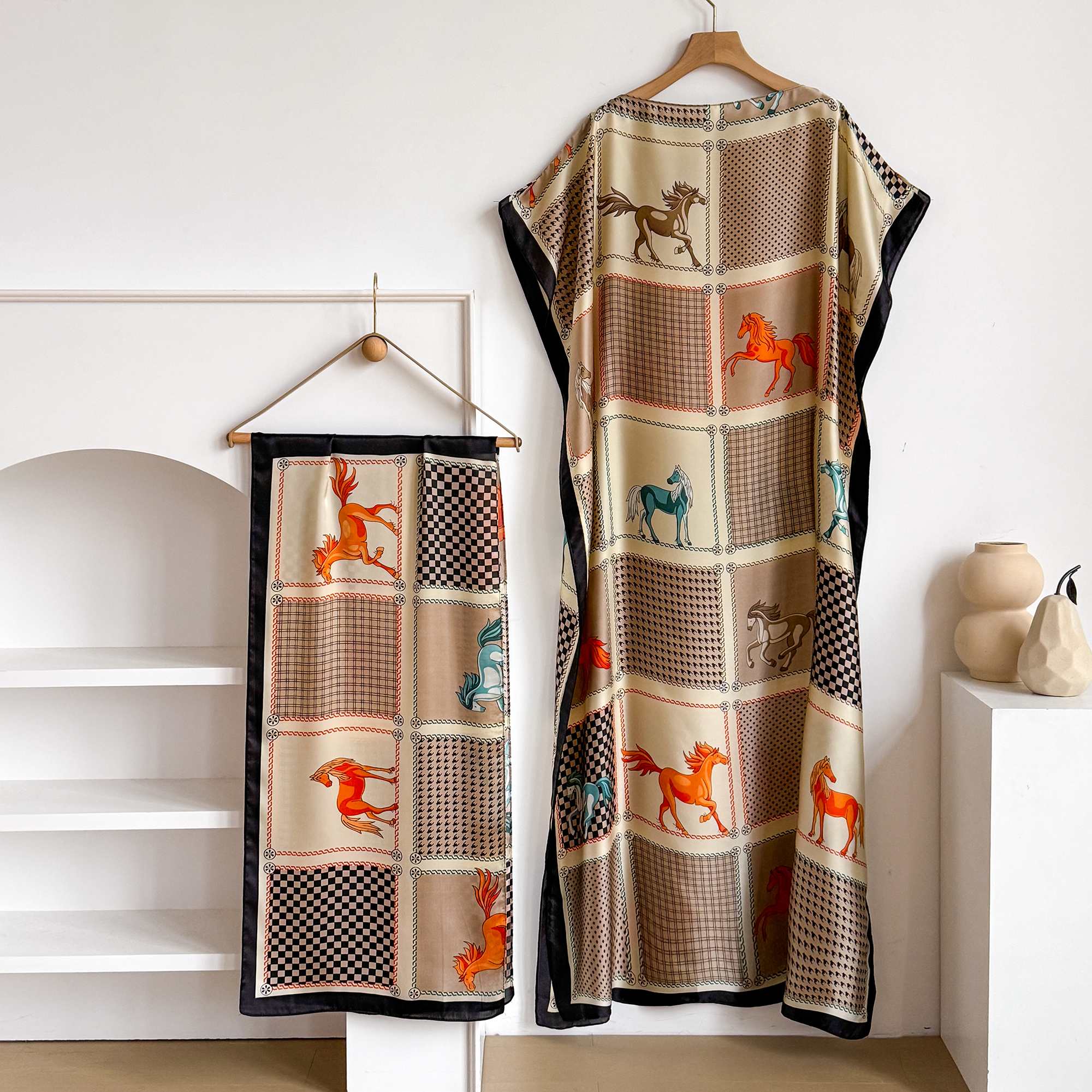 Robe Kaftan Élégante en Soie Imprimée pour Femme Musulmane, Nouvelle Mode Africaine Longue Abaya Koweïtienne Oversize pour l'Été 2026