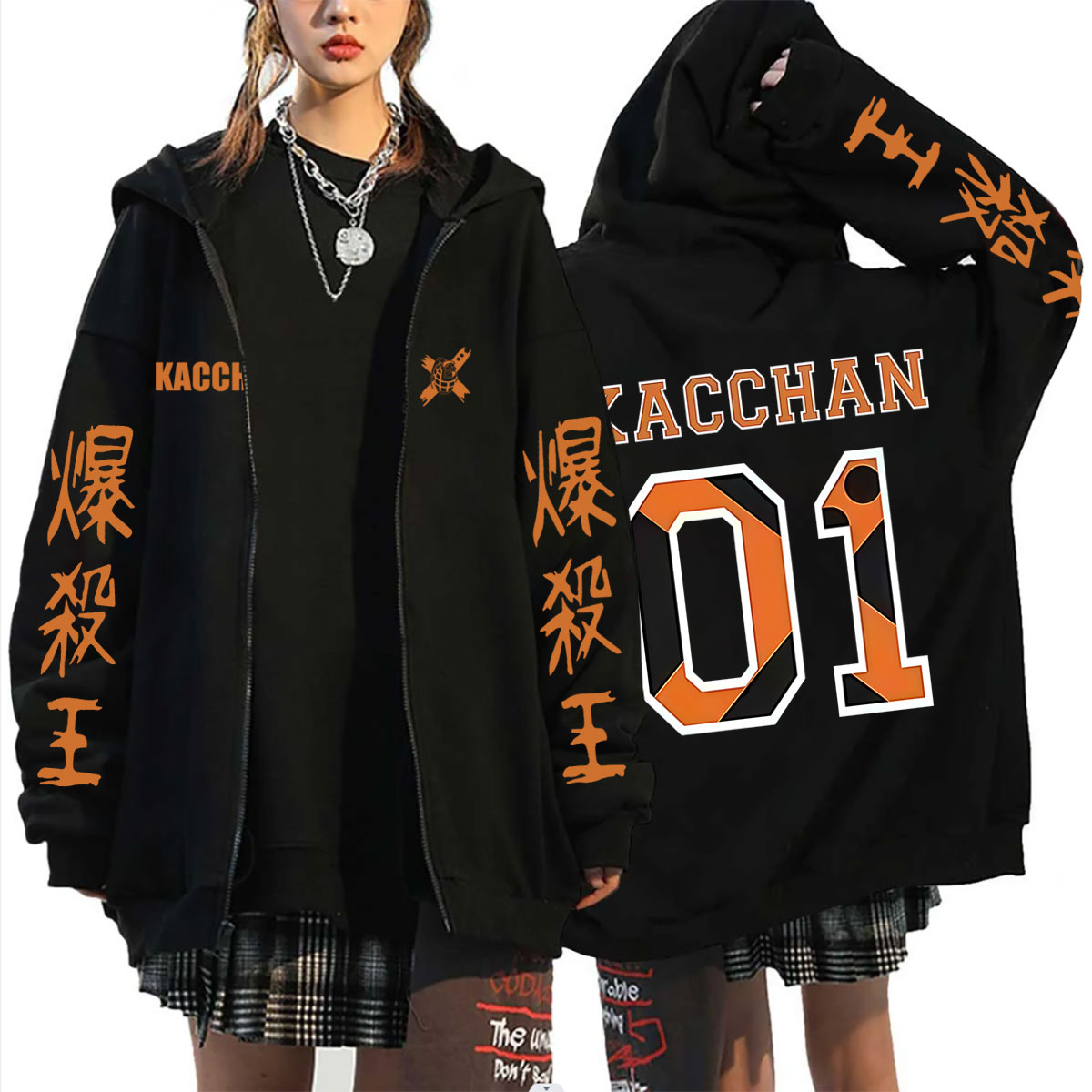 Sweat à capuche zippé Anime My Hero Academia Bakugou Katsuki pour hommes et femmes, sweat à capuche zippé de cosplay de dessin animé, veste décontractée rétro surdimensionnée pour homme