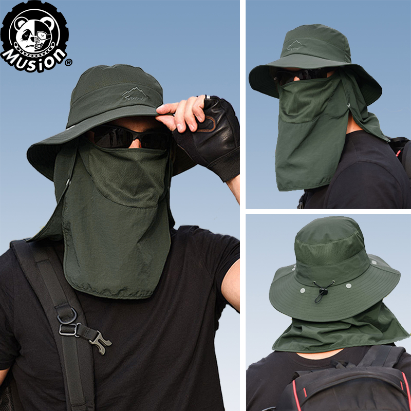 MUSION chapeau de pêcheur moto cagoule UPF 50 + résistant aux UV couleur unie casquette de pêche détachable chapeau de jardinage casquette de randonnée en plein air