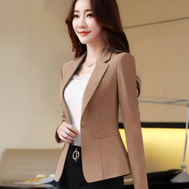 Blazers pour femmes coréen coupe ajustée à manches longues costumes décontractés veste tout-Match OL bureau dame costume Blazer mode vêtements blanc