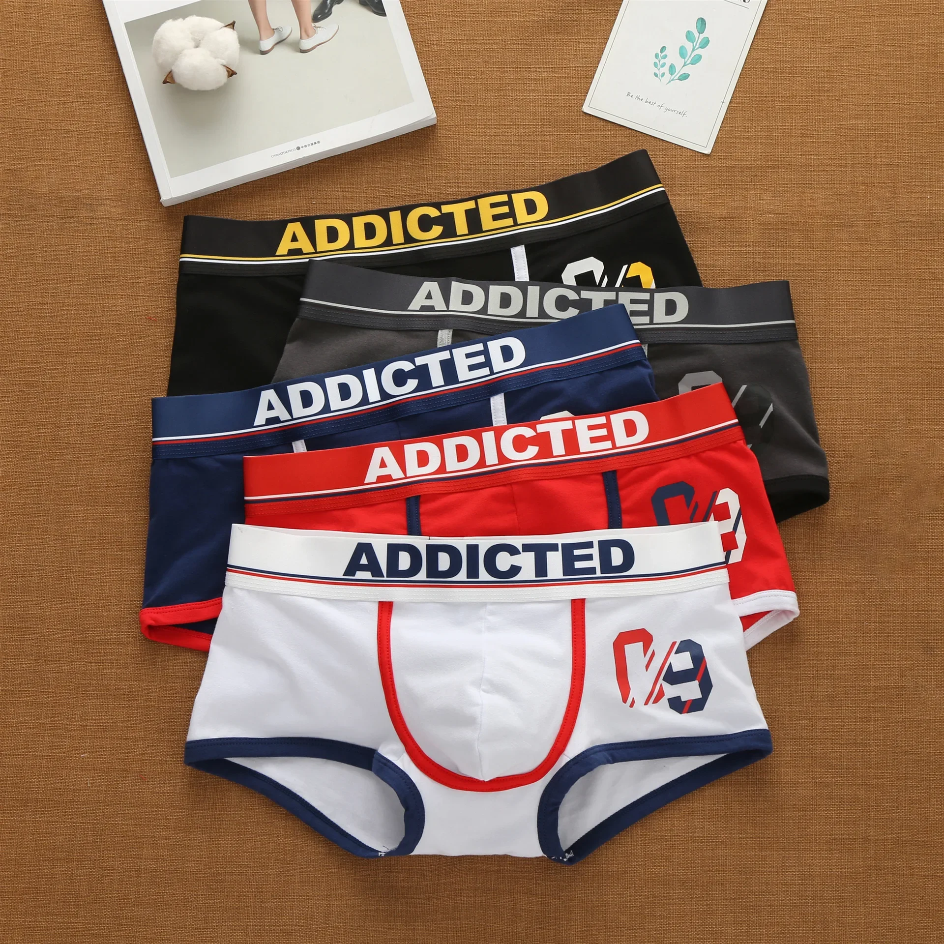 Sous-vêtements taille basse en pur coton pour hommes, lettres coréennes, Style élastique, mode, pantalons à coins plats tendance