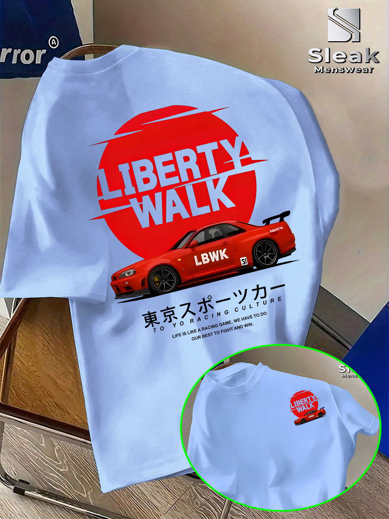T-shirt à manches courtes pour homme pour l'été, LIBERTY WALK, imprimé tendance de voiture de sport modifiée, respirant et à la mode, style unique.