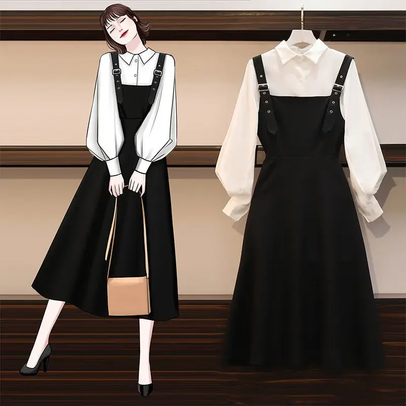 Nouvel ensemble femme grande taille 2026, costume printemps et automne, chemise + robe, ensemble deux pièces pour femme