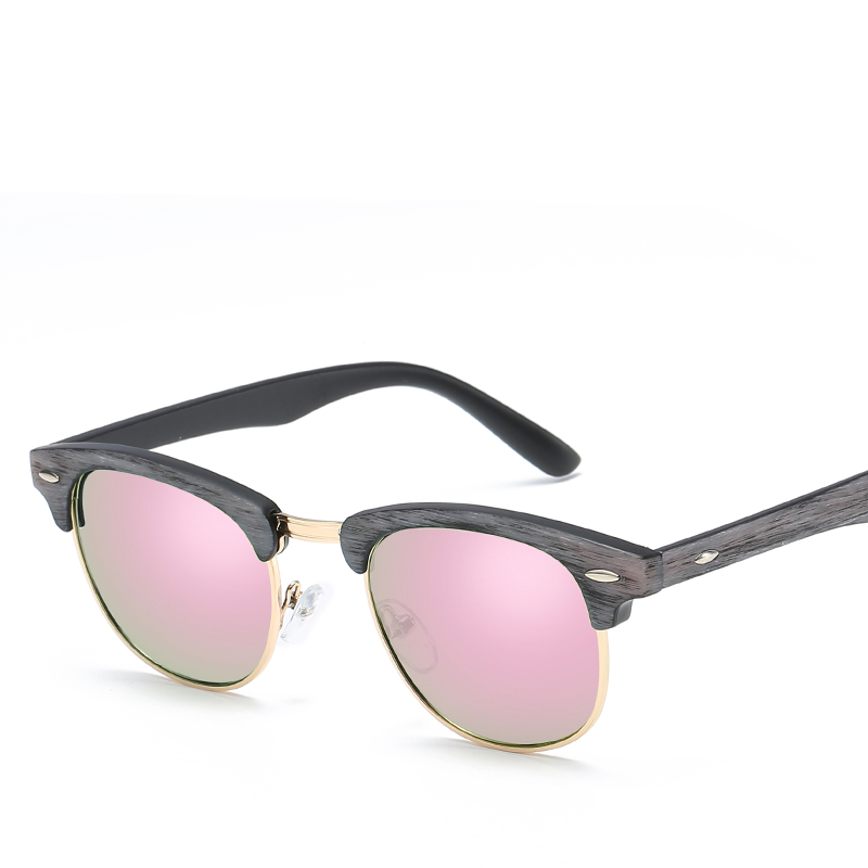 Lunettes de soleil tendance effet bois pour femme, forme ronde, accessoire de mode avec design classique à clous moyens