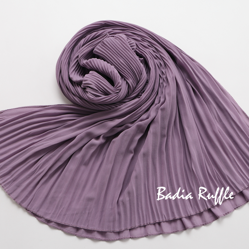Hijab plissé en mousseline léger uni pour femme, foulard musulman froissé à volants, longue écharpe islamique, châle enveloppant