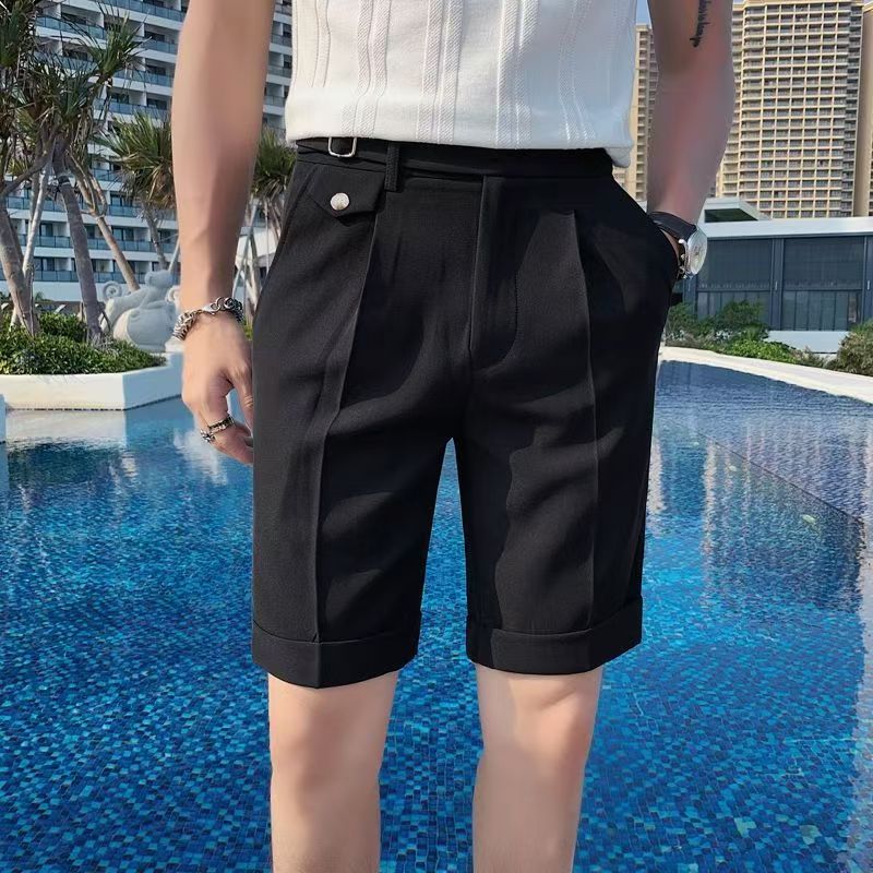 Mode été hommes Style britannique Naples costume Shorts intelligent décontracté Paris taille boucle bouton genou longueur pantalon Shorts Streetwear