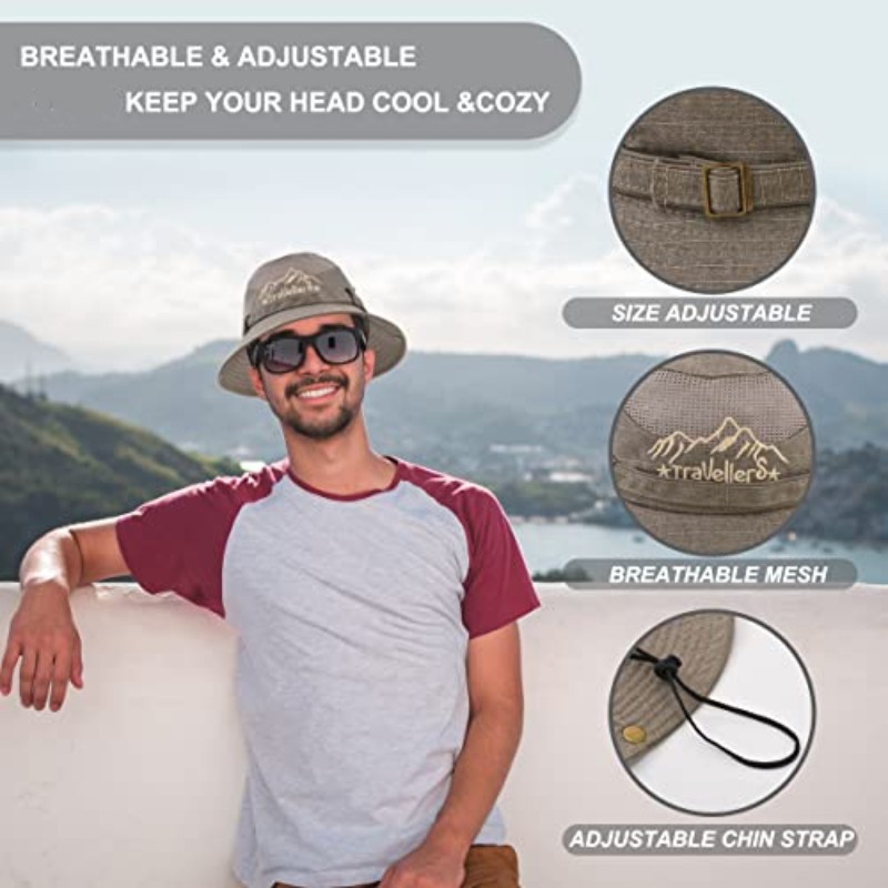 Chapeau de pêcheur classique pour hommes, couleur unie, avec maille respirante et tissu durable, protection solaire, chapeau à dessus plat, chapeau de pêcheur touristique