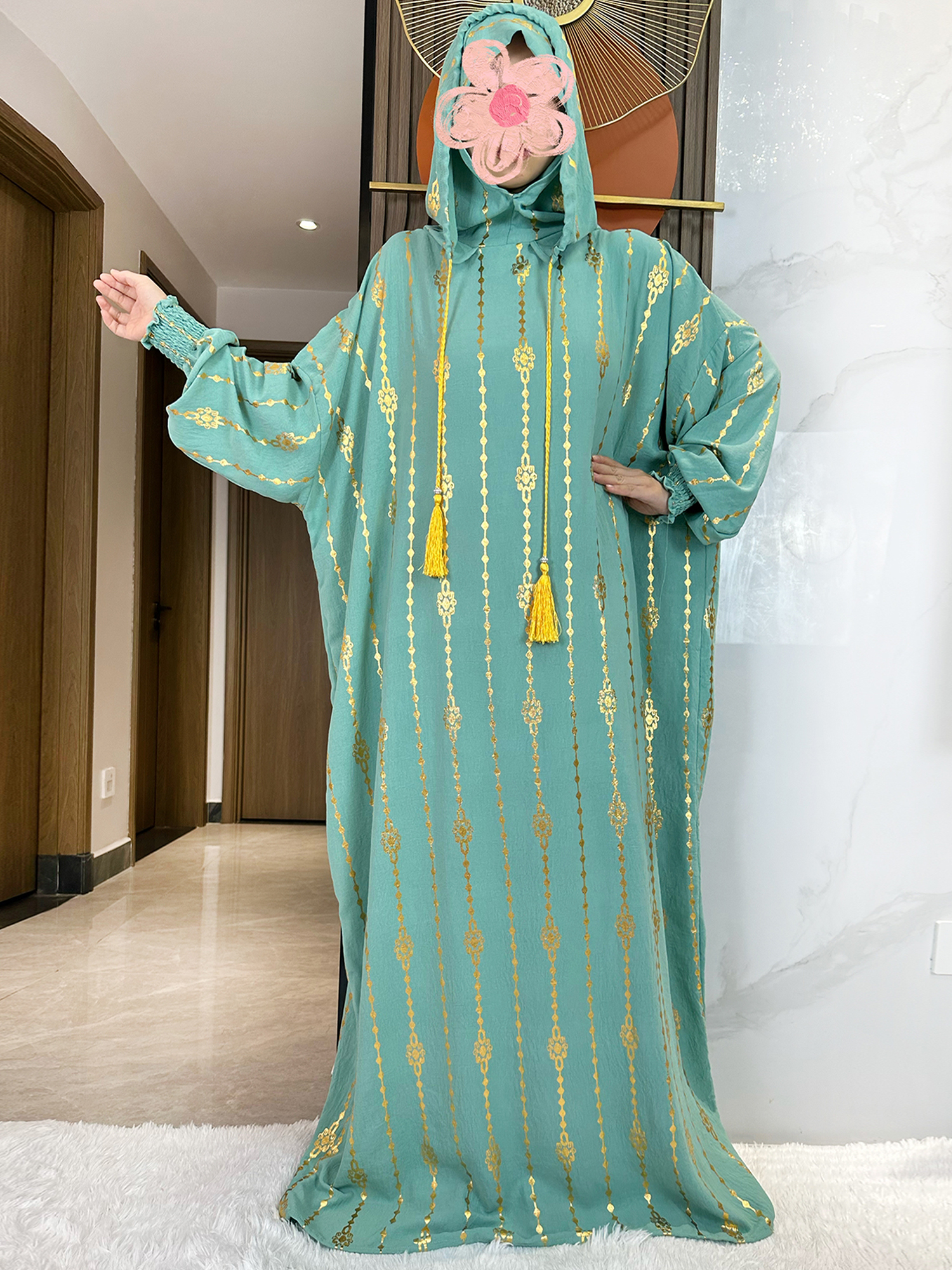 Nouveau coton Ramadan musulman deux chapeaux Abaya dubaï turquie Islam vêtements de prière or poussière robe Islam femmes robe caftan