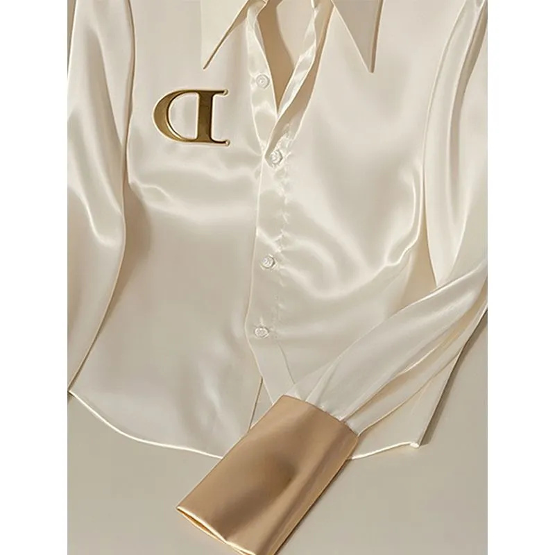 2024 chemise blanche femme Design Sense printemps automne mode lettre à manches longues dessus de chemise simple boutonnage Blouse manteau femmes