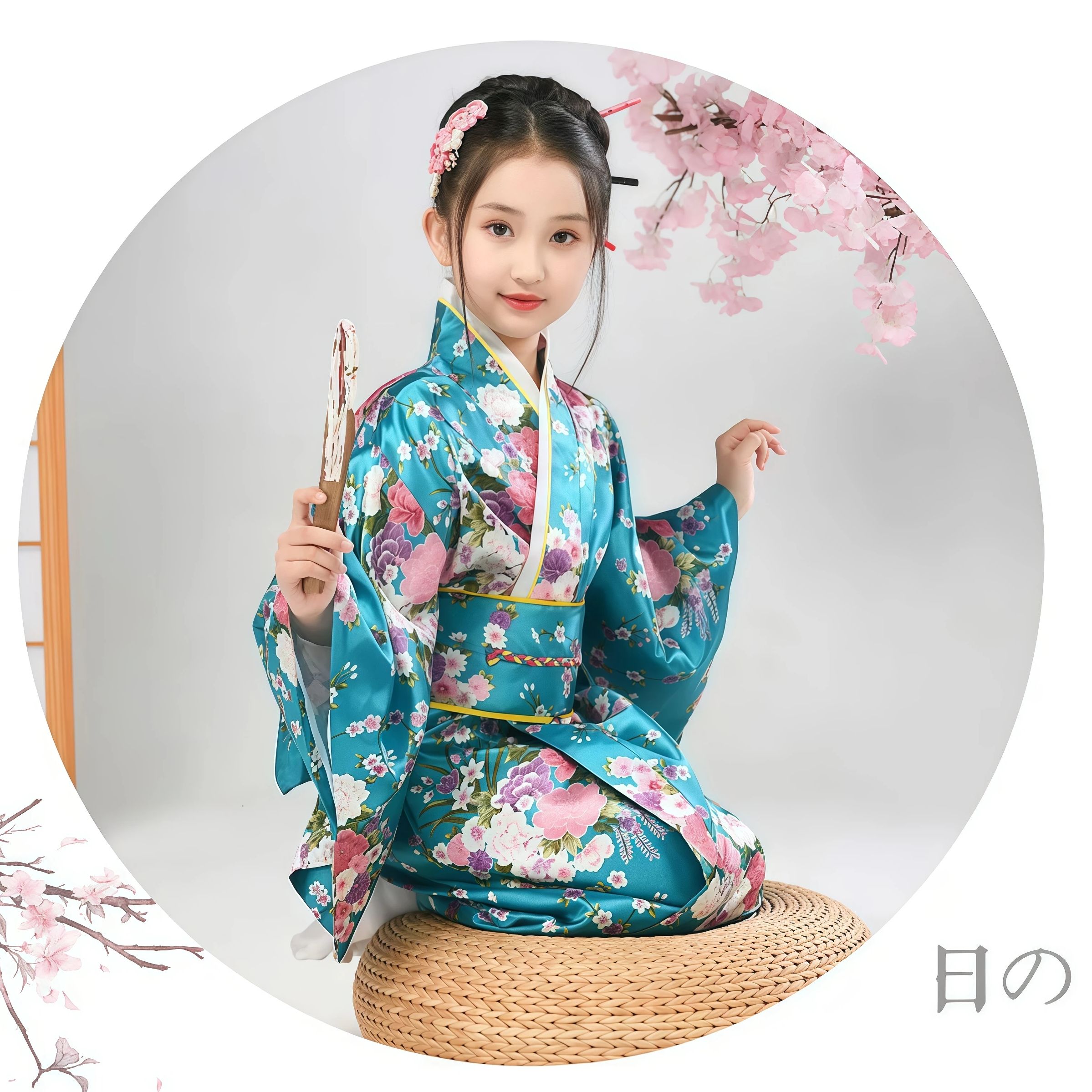 Robe Yukata à imprimé Sakura, ensemble de kimono japonais, peignoir pour filles, cosplay, spectacles scolaires, costume traditionnel Haori, costume de vacances