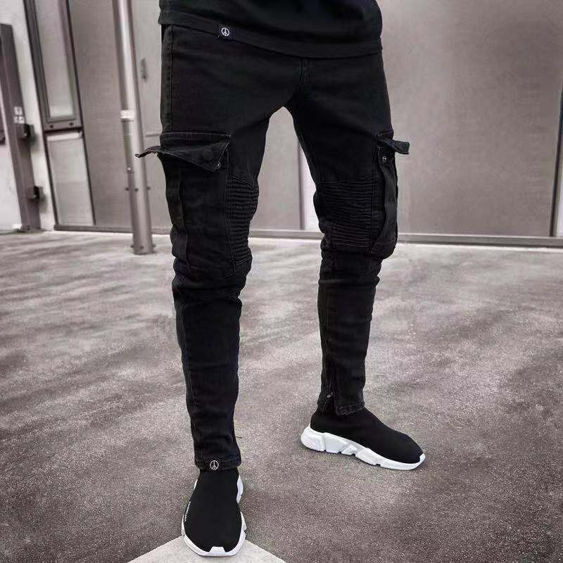 Mode Jean hommes marque vêtements pour hommes vêtements maigre mince Jean noir crayon pantalon homme Streetwear Fit Cargo Jean pour hommes