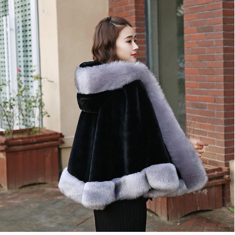Femmes nouveau hiver fausse fourrure châle cape style court Haining fausse fourrure de renard épais à capuche coupe-vent femmes veste manteaux pour les femmes
