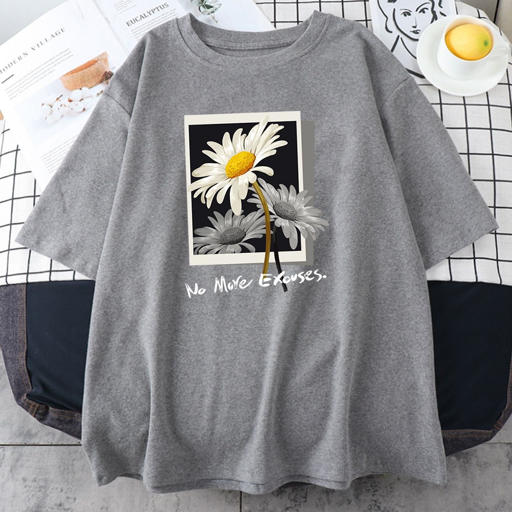 T-shirt en coton avec image de fleur pour femme, Hip Hop, Street Wear, Top Fashion, Économie graphiques, Nouveau, 100%
