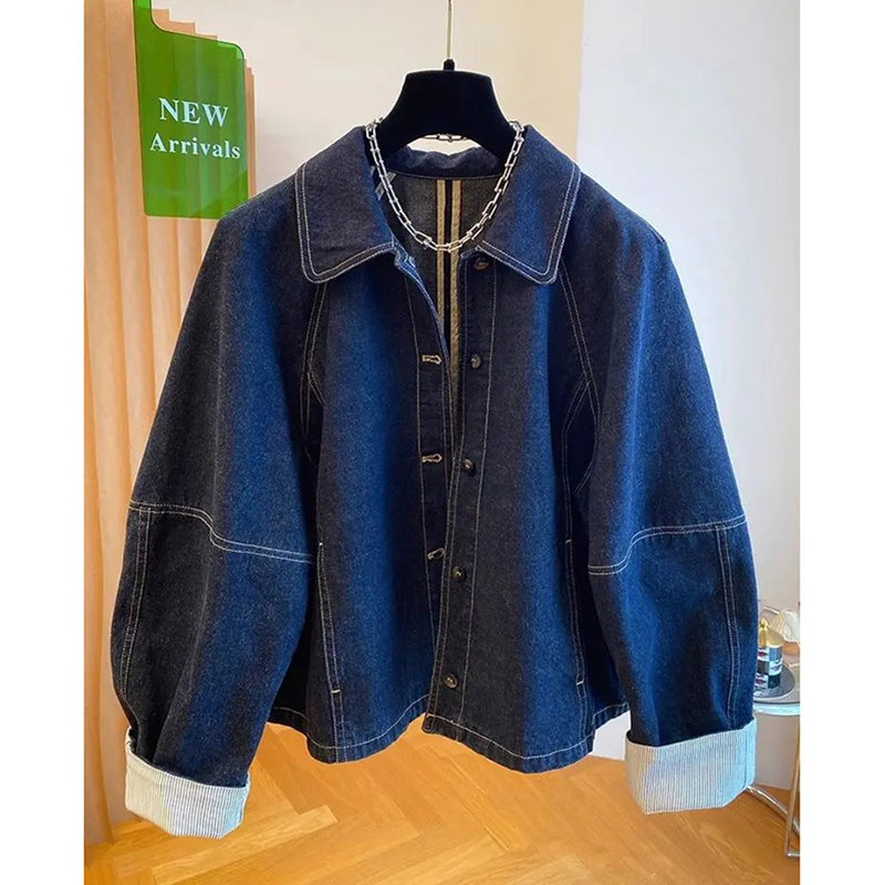 Femmes Denim vestes 2025 nouveau Style coréen bleu foncé à manches longues simple boutonnage manteaux printemps automne Vintage veste ample hauts
