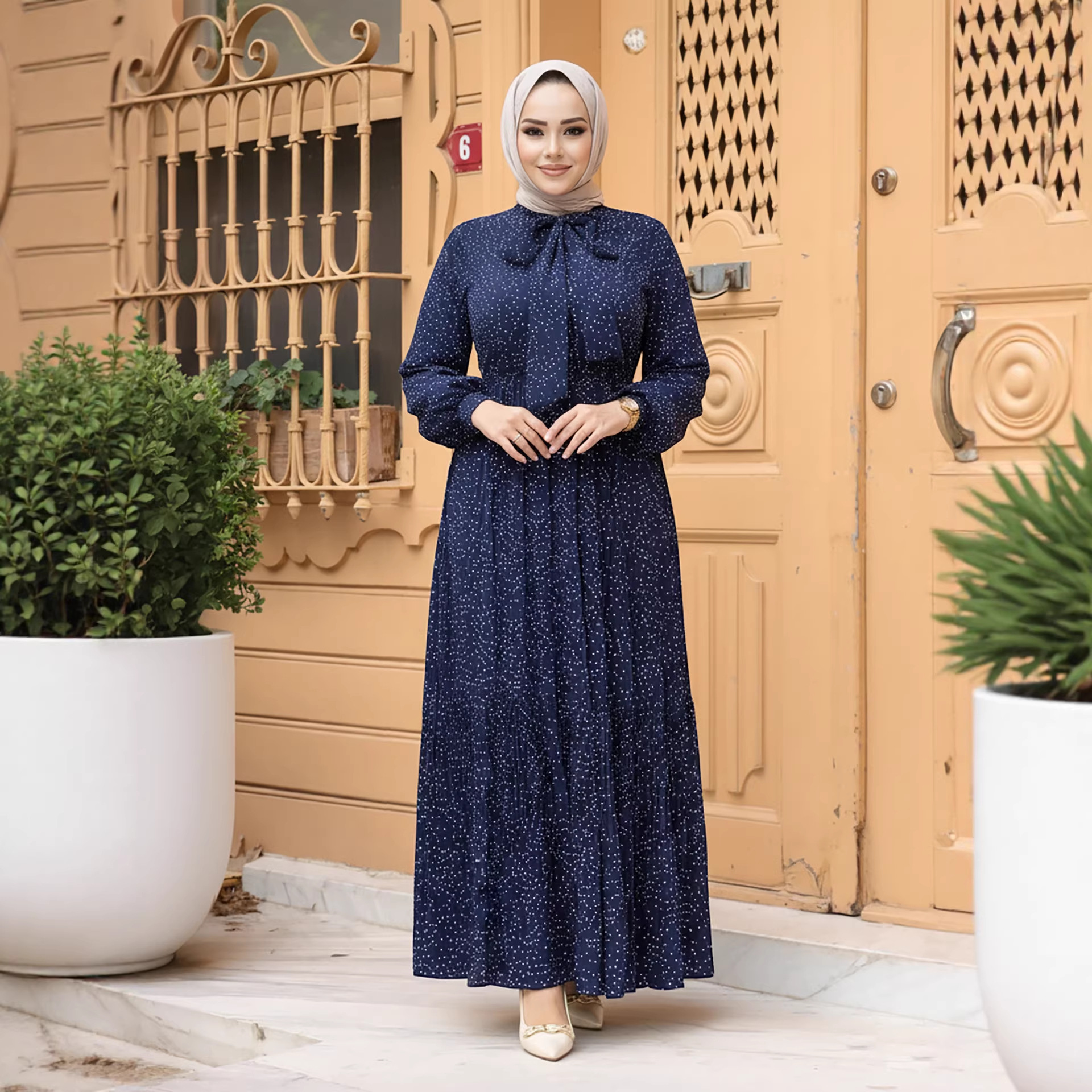 Robes de l'Aïd Abaya Femme Dubaï Jalabiya Ramadan Robe à Pois Musulmane Nœud Longue Robe Marocaine Fête Vestidos Abayas Kaftan 2026