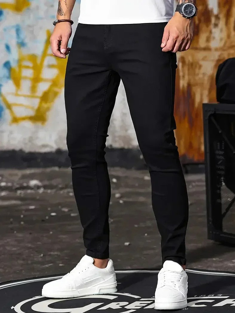 FJM-Jean Slim en Denim pour Homme, Pantalon Monochromatique, Noir et Bleu, Style Hip-Hop, Harajuku de Luxe, Collection Printemps