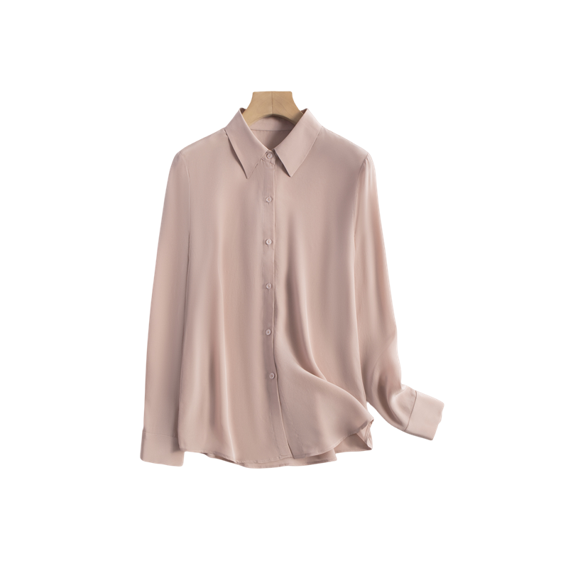 Chemise à revers en crêpe de Chine 100% soie de mûrier, été et automne, facile à assortir, décontractée, manches longues