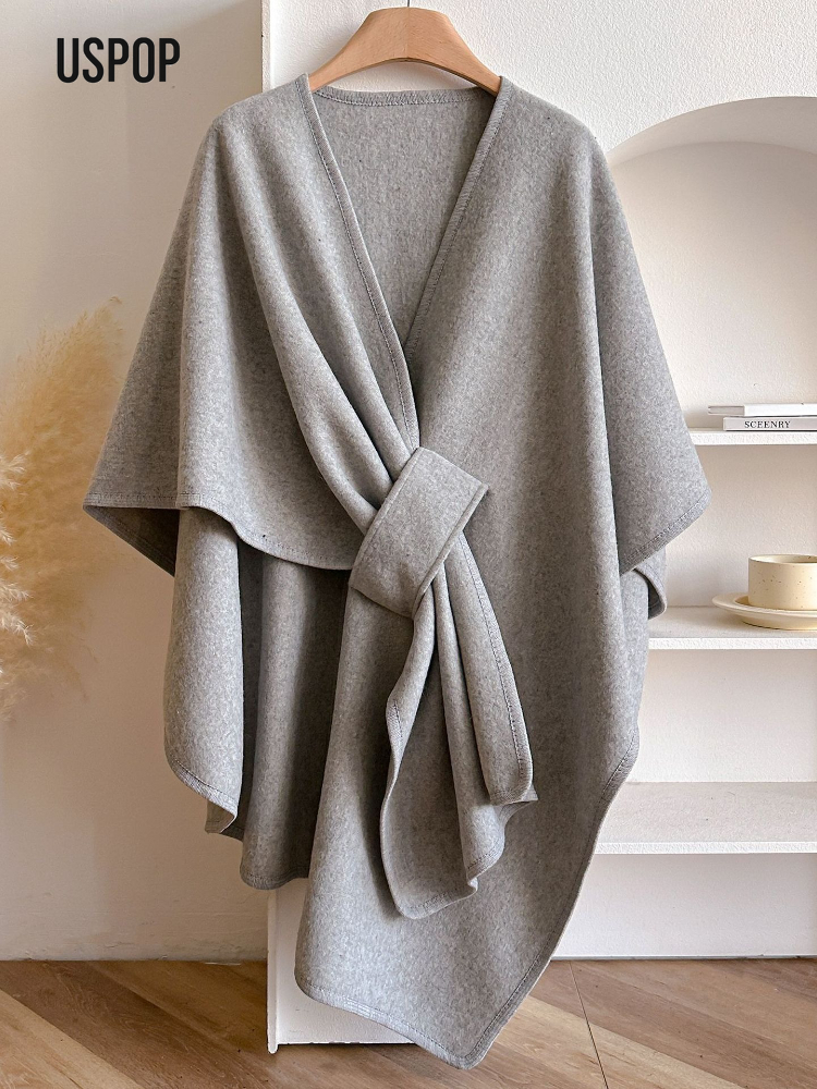USPOP Châle en laine pour femme – Poncho épais et surdimensionné, vêtements d'extérieur chauds et minimalistes pour l'hiver