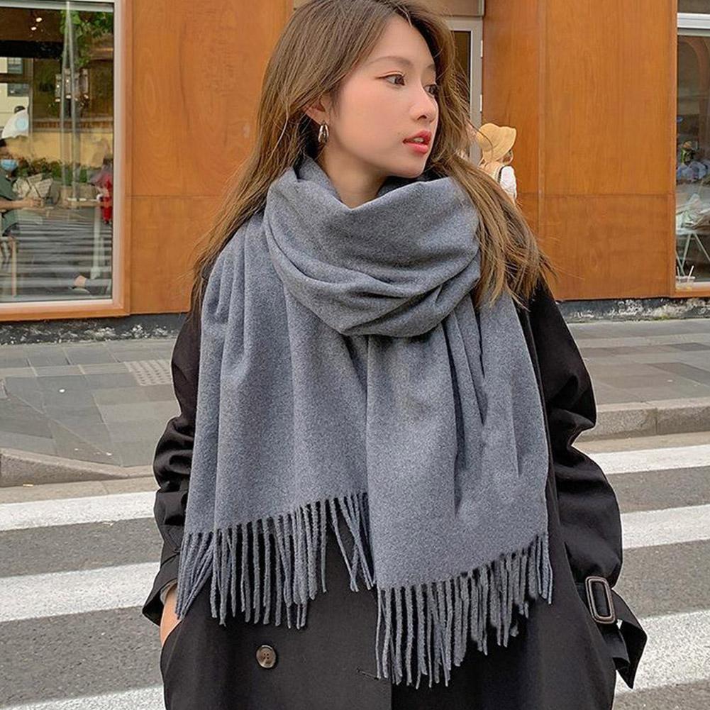 Écharpe multifonction en imitation cachemire, brossée, couleur unie, épaissie, effet cachemire, châle chaud pour femme