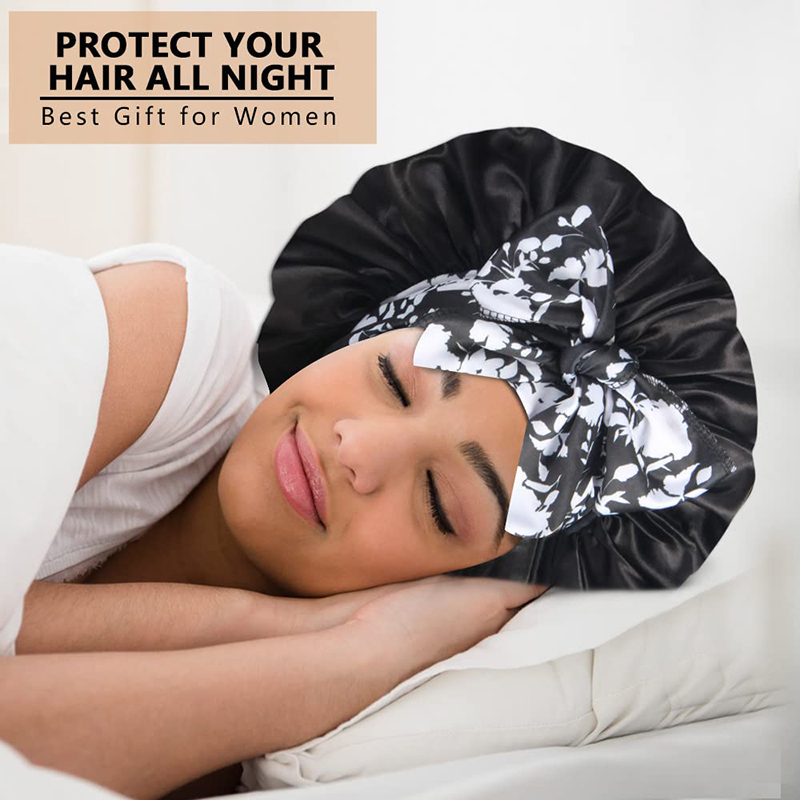 2 pièces/lot Boho imprimé bandeau Satin Bonnet à lacets nœud papillon cheveux Bonnet élastique dormir nuit Bonnet douche bain Bonnets pour les femmes