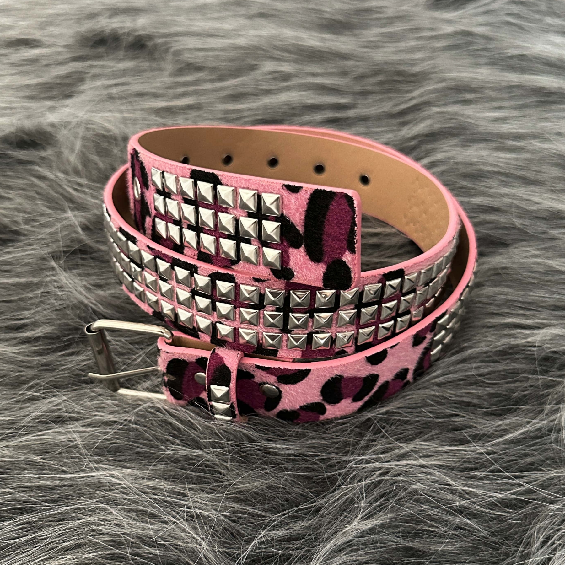 Ceinture à rivets imprimée léopard rose, style vintage Y2K, design haut de gamme, accessoire de tenue tendance et polyvalent