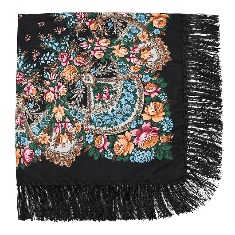 Foulard de Luxe à Imprimé Floral pour Femme, Style Ethnique Russe, Carré, Châle à Franges, Bandana, 135x135cm