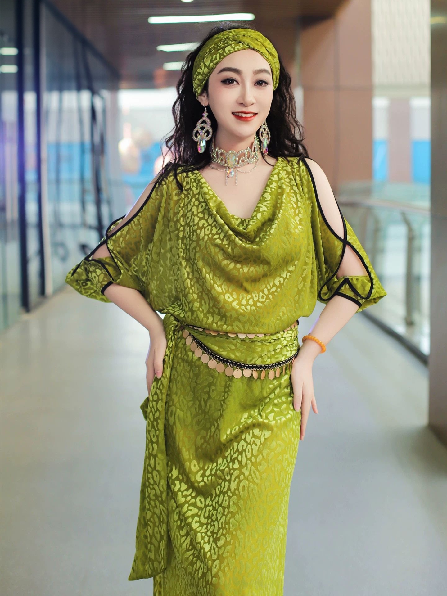 Robe longue de danse du ventre pour femme, style Baladi, tenue folklorique pour spectacle de groupe, robe de compétition arabe, robes Saidi, imprimé léopard sexy