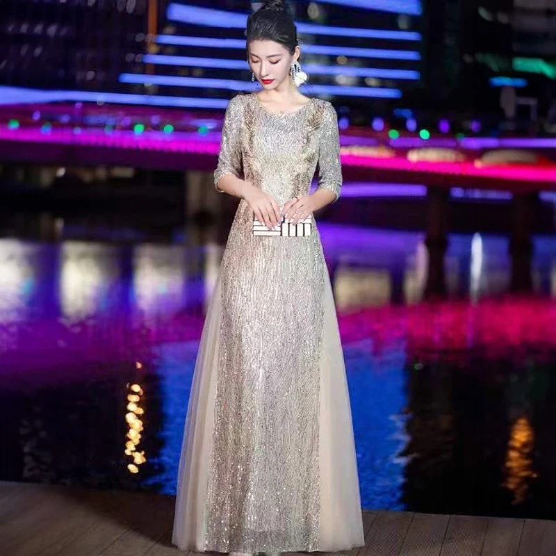 Robe de soirée haut de gamme Banquet Niche lumière luxe hôte acier compagnon conducteur chorale Performance Costume robe longue pour femmes WLF