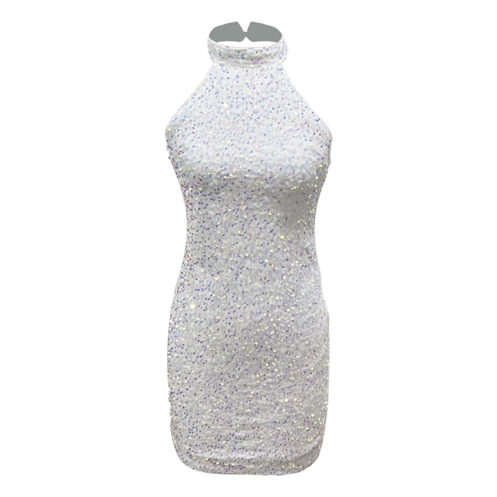 Femmes robes formelles soirée dames couleur unie paillettes col en V dos nu sans manches froncé paillettes moulante robe de soirée Petite
