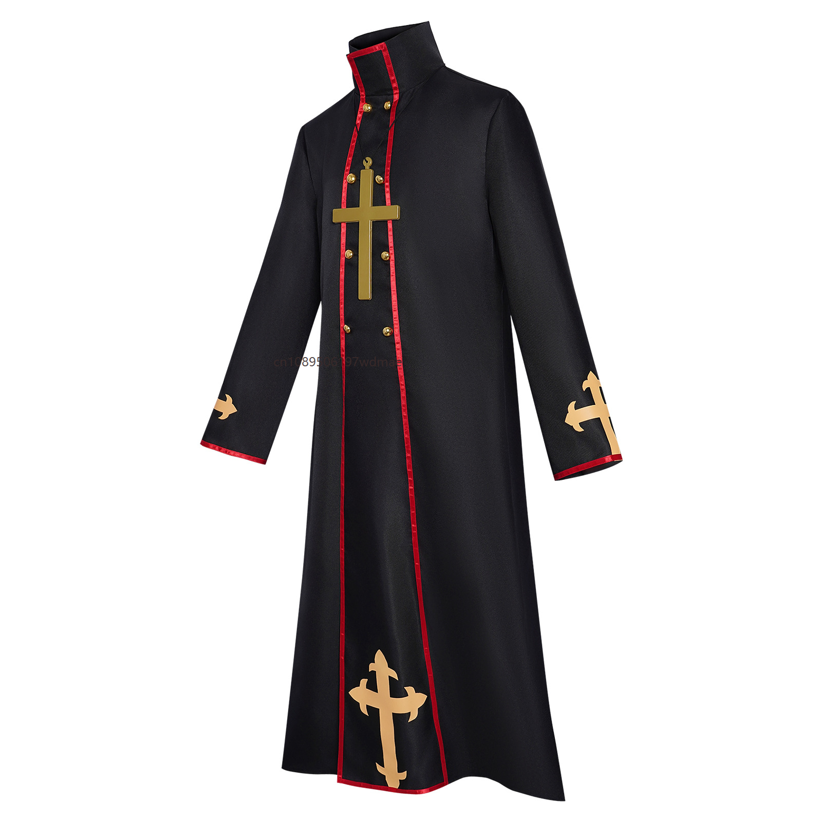 Costume de Prêtre pour Hommes Adultes, Robe de Clergé Noire, Costume de Scène Médiéval, Manches Longues, Col Debout, Uniformes de Pasteur d'Église