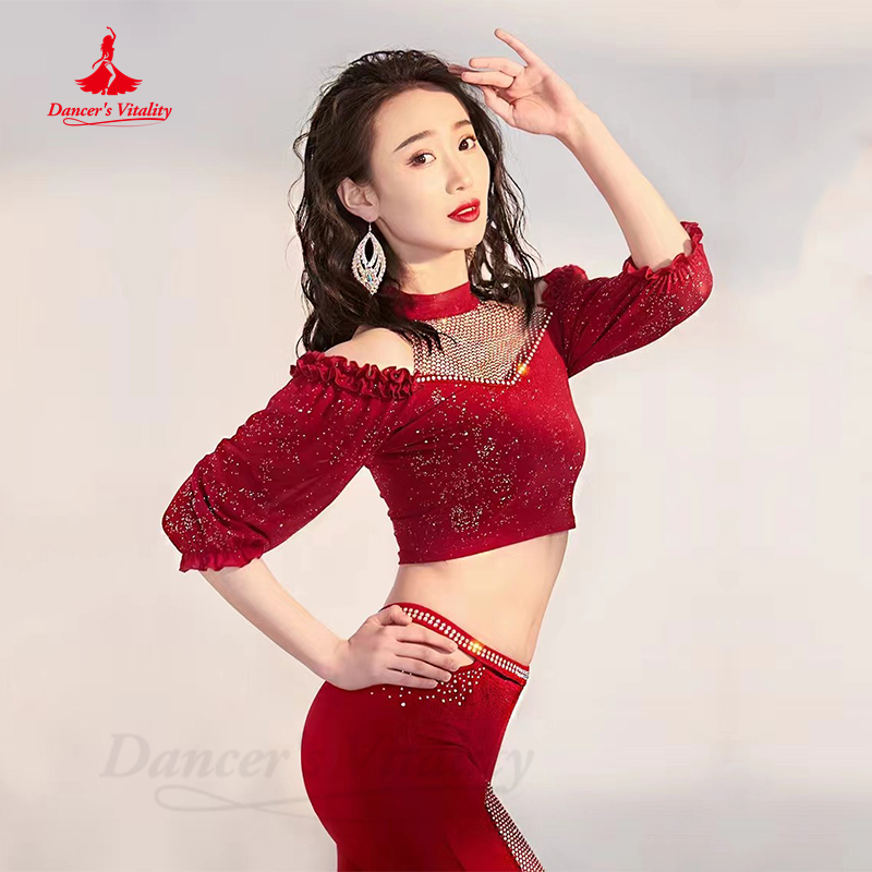 Costume de phtalperformance pour femme, danse du ventre professionnelle, haut et pantalon à demi-manches, vêtements trempés et brillants