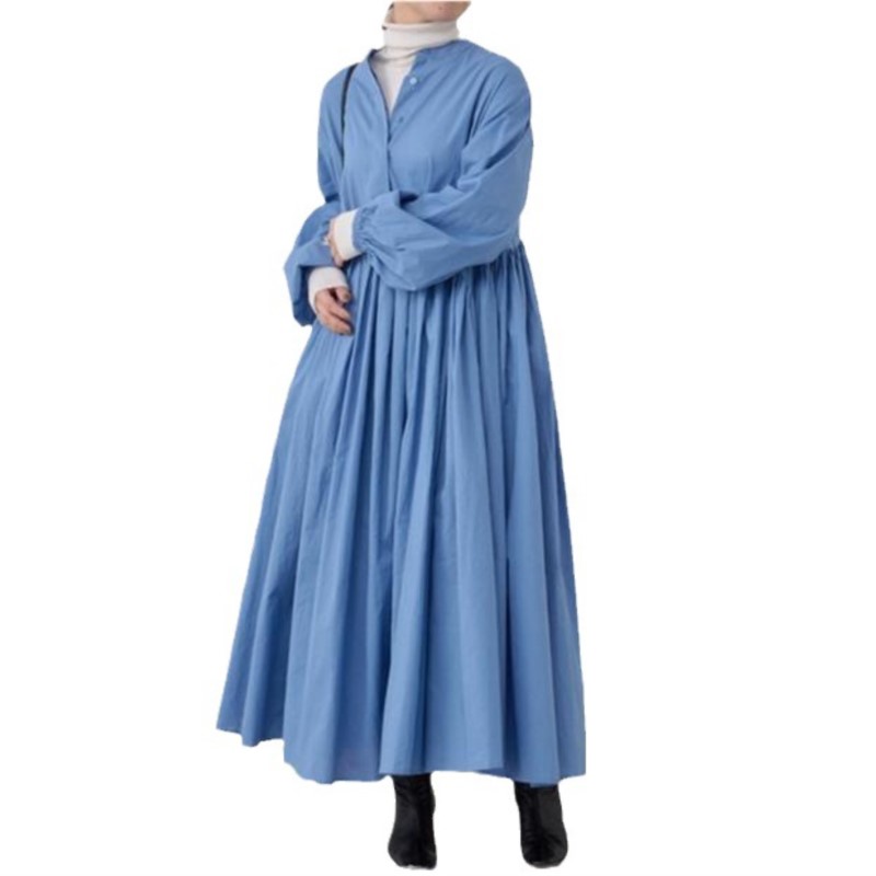 Robes adt en coton et lin pour femmes, version coréenne solide, manches longues, plissé, grande balançoire, robe vintage, vêtements décontractés, automne