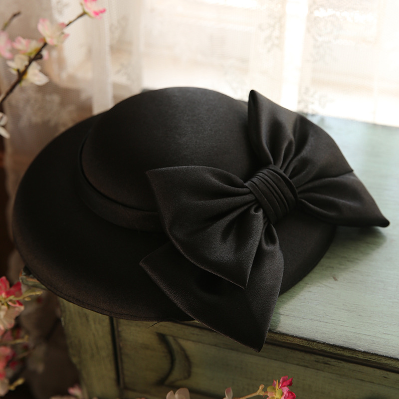 Chapeau seau angleterre pour femmes avec grand nœud, chapeau de mariage pour fête de banquet, chapeau à nœud à large bord avec Clips pour femmes et filles